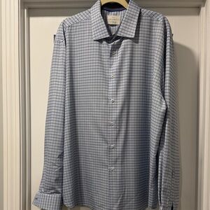 Classic Light Blue Grid Dress Shirt - Spread Collar